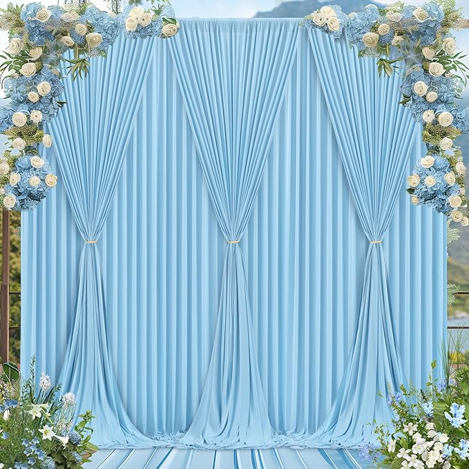 Blue Backdrop Curtains 10 Panels - Wrinkle-Free Light Blue Curtains Polyester Photography Drapes Photo Background for Baby Shower Birthday Party Decorations- 40 X10FT