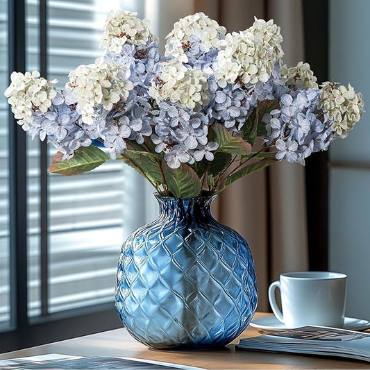 Fake Flowers Hydrangea Silk Flowers with Stems White Flowers Fake Flowers in Vase Hydrangea Artificial Flowers Winter Flowers Artificial for Decoration Vase Decor 24"8PCS Blue Without Vase