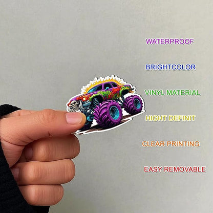 100 PCS Monster Truck Stickers Pack, Car Colorful Vinyl Waterproof Off Road Trucks Decals for Unisex Teens Adults Men Women, Gift for Laptop Water Bottle Helmet Scrapbook Wall Decorative