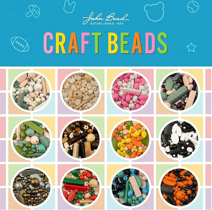 John Bead 90g Craft Beads White/Cream/Light Peach/Green Wood Beads with Elastic Nylon Cord