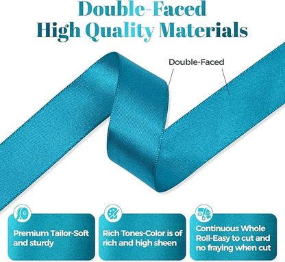 Premium Double Faced Turquoise Blue Satin Polyester Ribbon, 7/8 Inch X 25 Yards, Perfect for Gift Wrapping, Wedding, Birthday, Baby Shower, Formal & Celebratory Events