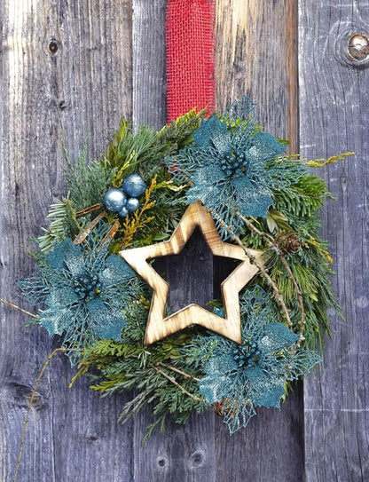 RECUTMS Pack of 10 Glitter Poinsettia Christmas Flowers Decorations Christmas Tree Ornaments,Artificial Wedding Christmas Flowers Wreaths Wedding Ornaments 6"(16cm) Diameter(Blue)