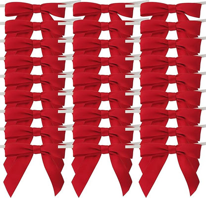 50pcs 2-1/2" Red Satin Ribbon Bows with Twist Ties for Gift Wrapping Packing Christmas Decoration (Red)
