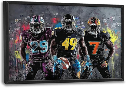 Large Football Wall Art for Living Room, Framed Oversized Graffiti Sport Wall Decor Cool Canvas Painting Pictures for Men Modern Artwork for Living Room Bathroom Bedroom Office Dining Room 36"x24"