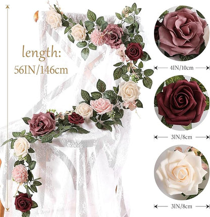5FT Artificial Rose Flower Burgundy Fake Floral Garland for Wedding Ceremony Backdrop Arch Flowers Table Centerpieces Decorations