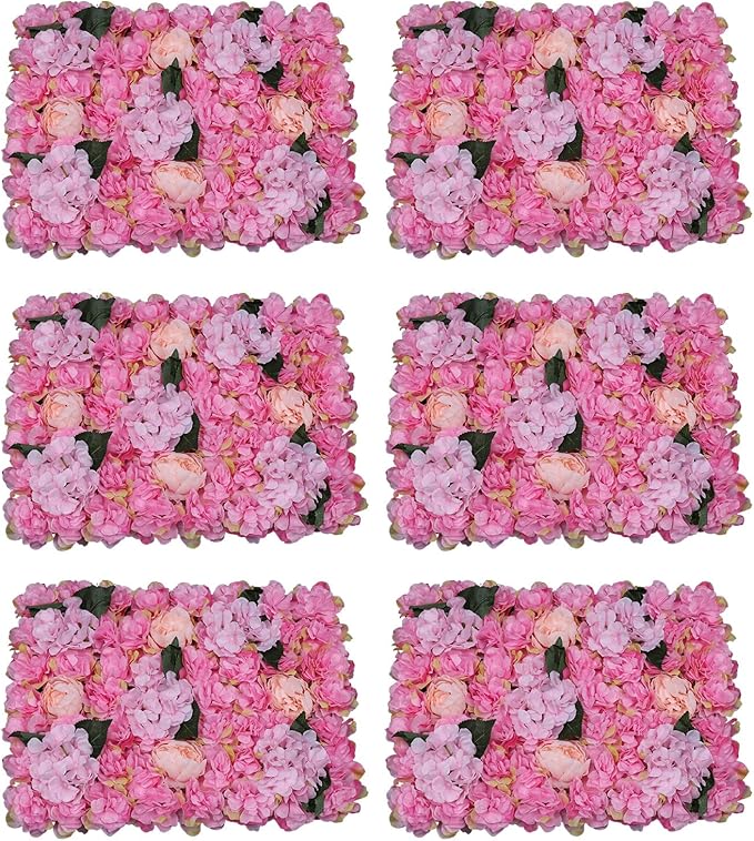 15.74"x 23.62" Artificial Flower Wall Panels,Flower Wall Mat Silk Flower Panels for Outdoor Garden Backyard Fence Fence Privacy Screen and Indoor Wall Decor (6Pcs Pink)