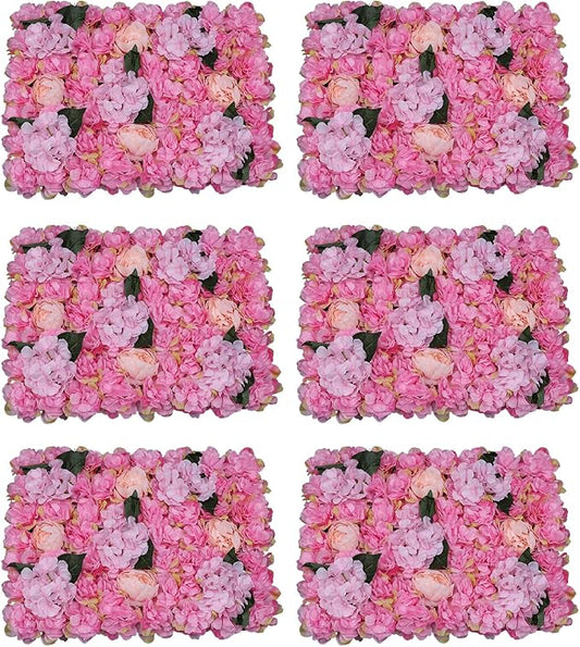 15.74"x 23.62" Artificial Flower Wall Panels,Flower Wall Mat Silk Flower Panels for Outdoor Garden Backyard Fence Fence Privacy Screen and Indoor Wall Decor (6Pcs Pink)