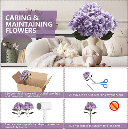 4 Pcs Long Stem Big Size Artificial Hydrangea Flowers for Home Wedding Decor, Party Centerpieces, Office Decoration,Shower (Violet Purple)