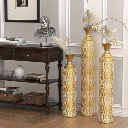 Floor Vases, Tall Home Decor Metal Vase Set of 3 Large Glazed Decorative Vases for Wedding Decor, Elegant Modern Flower Holder for Living Room, Entryway, Hallway, Dining Room