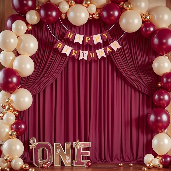 Burgundy Backdrop Curtain 2 Panels-Wrinkle-Free Champagne Curtains Polyester Photography Drapes for Baby Shower Birthday Party Photo Background Backdrop Stand- 8 X10FT (Burgundy)