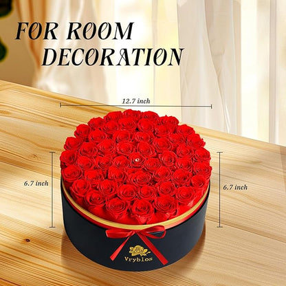 50 Forever Red Roses in a Box Preserved Flowers 100% Real Immortal Rose for Delivery Prime Graduation Birthday Home Decor Flower Eternal Rosas for Her Women Mom Wife Girlfriend