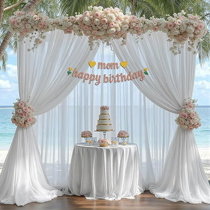 10ft x 10ft Cream White Backdrop Curtains, Wrinkle-Free Sheer Chiffon Fabric Photo Backdrop Drapes for Wedding Arch Party Ceremony Stage Photography Decorations