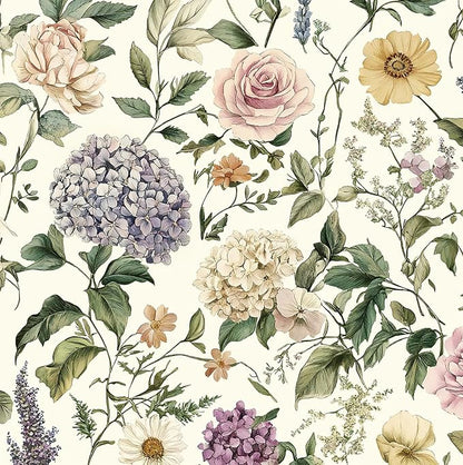 HeloHo Floral Peel and Stick Wallpaper Vintage Floral Contact Paper Boho Flower Botanical Wallpaper Removable Self Adhesive Farmhouse Wall Paper for Cabinets Bathroom Bedroom Vinyl 17.3"x78.7"