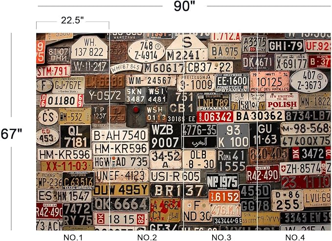 Eierme-Old License Plates from Around The World Mural Wallpaper Peel and Stick 90" x 67"