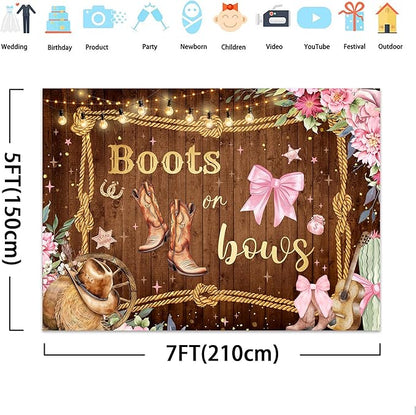 SVBright Gender Reveal Backdrop for Baby Shower 7Wx5H Western Farm Country Boots or Bows Flower Boy or Girl Hat Retro Rustic Decorations Photography Background Banner Photo Booth Studio