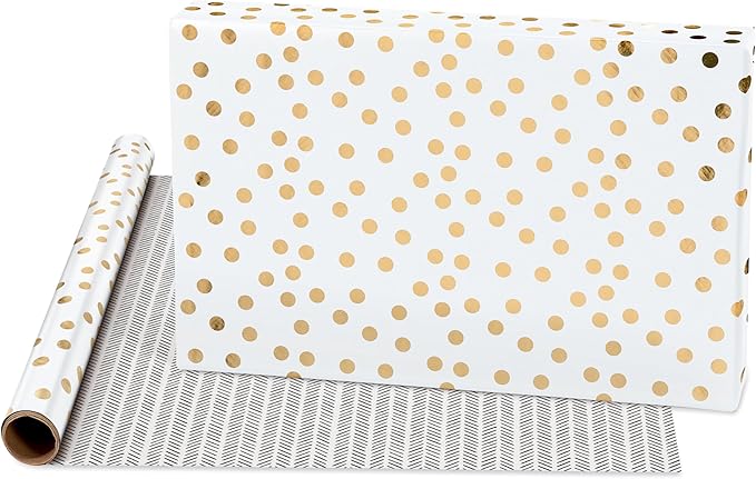 American Greetings 120 sq. ft. Reversible Flower Wrapping Paper Set for Birthdays, Weddings, Bridal Showers, Floral, Stripes and Polka Dots (4 Rolls, 30 in. x 12 ft. each)