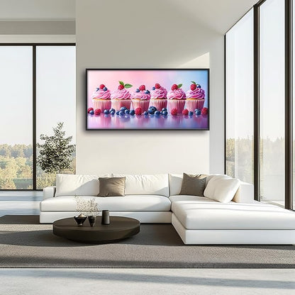 Pink Dessert Large Wall Art Framed Wall Decor for Living Room Cupcakes Pictures Oversized Canvas Print Painting Modern Extra Large Framed Artwork for Bedroom Office Home Decor 60"x30"