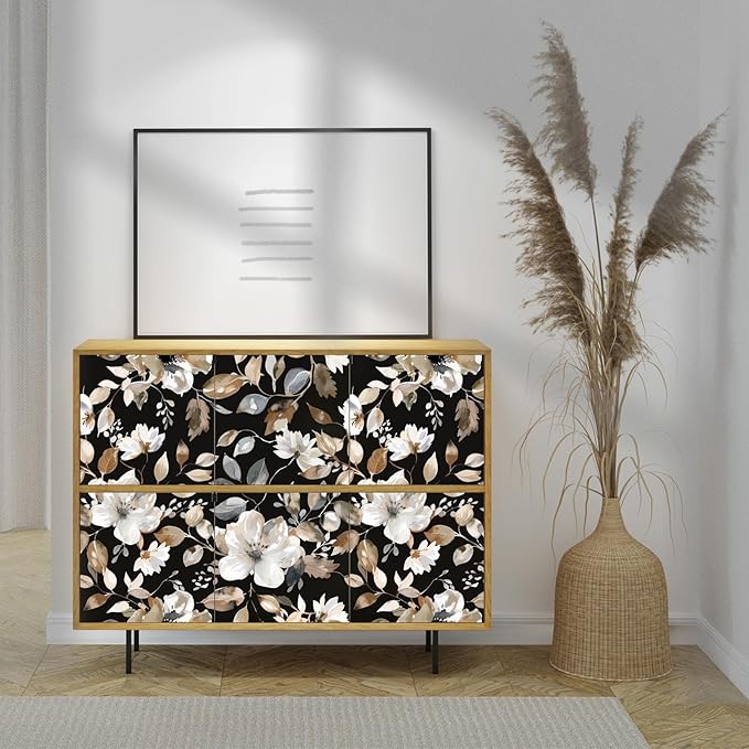 Vintage Dark Black Floral Peel and Stick Wallpaper Modern Botanical Flower Waterproof Removable Self Adhesive Vinyl Contact Wall Paper for Farmhouse Bathroom 17.7" X 70.8" Roll