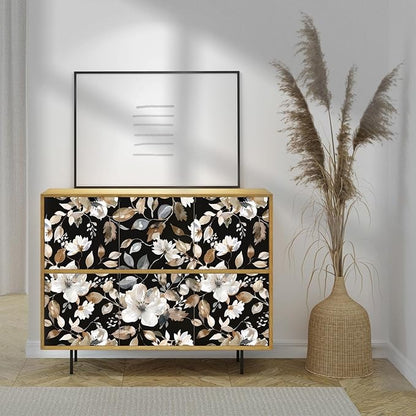 Vintage Dark Black Floral Peel and Stick Wallpaper Modern Botanical Flower Waterproof Removable Self Adhesive Vinyl Contact Wall Paper for Farmhouse Bathroom 17.7" X 70.8" Roll