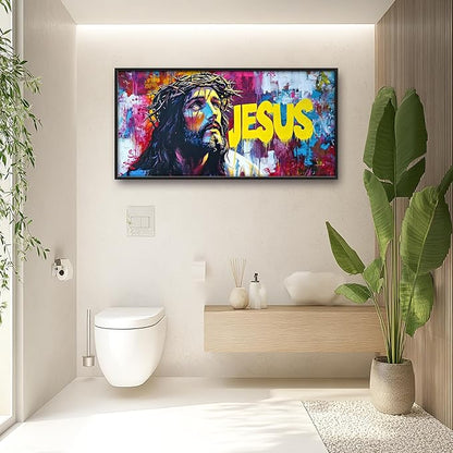 Banksy Jesus Large Wall Art Graffiti Framed Wall Decor for Living Room Pop Street Pictures Oversized Canvas Print Painting Modern Extra Large Framed Artwork for Bedroom Office 60"x30"
