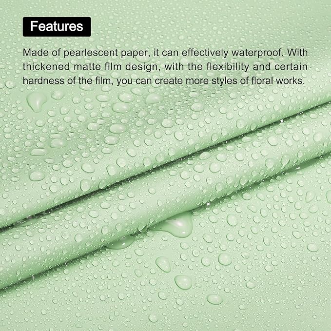 MECCANIXITY 10 Pcs Flower Wrapping Paper 22.8x22.8 Inch Waterproof Florists Wrapping Paper for Florist Bouquet Supplies, DIY Crafts, Gift/Gift Box Packaging Light Green