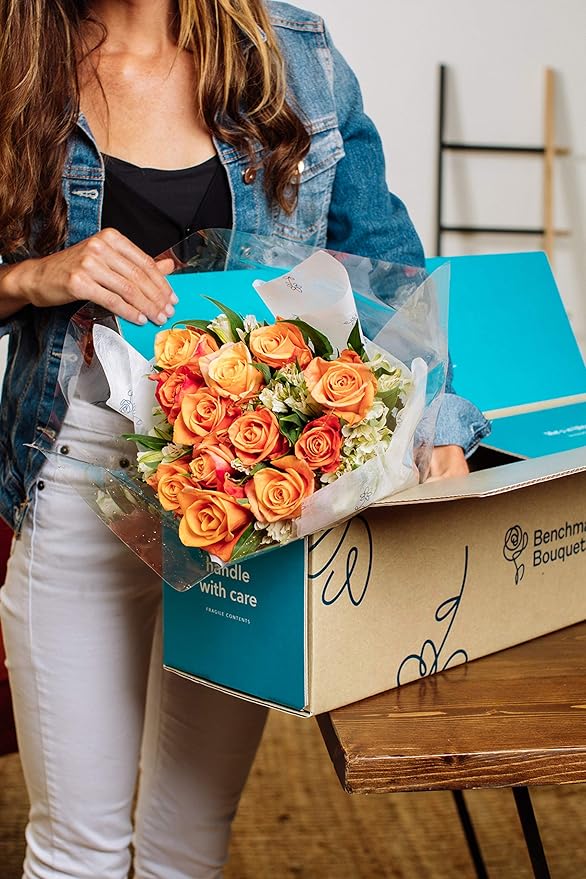 Benchmark Bouquets - Dazzling Roses & Alstroemeria (Glass Vase Included) - Fresh Flowers for Delivery - Gift for Graduation, Birthday, Anniversary, Sympathy, Get Well, Congratulations