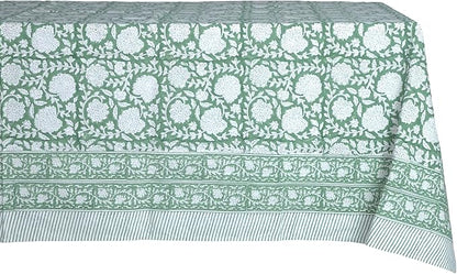 ATOSII Shalimar Green 100% Cotton Square Fall Tablecloth, Handblock Floral Table Cloth Linen for Kitchen Dining I Parties Wedding Outdoors Christmas Thanksgiving I Fall Home Decor 60 X 60 Inches