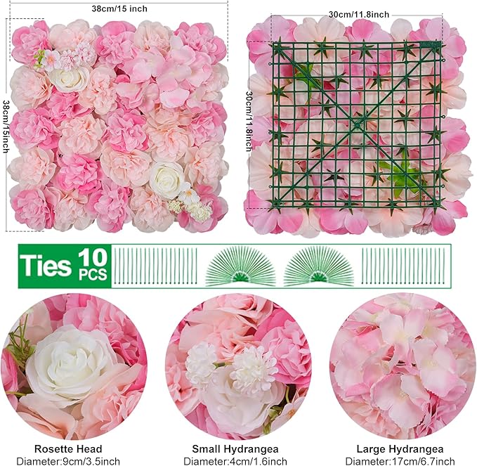 3D Flowers Wall Panel 15 * 15inch-12Pcs Artificial Flower Wall Background Silk Rose Mat for Home Party Wedding Backdrop Wall Decor Shop Photo Backdrop Floral Wall Arrangement