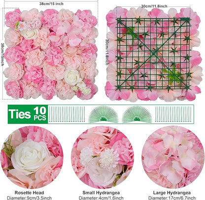3D Flowers Wall Panel 15 * 15inch-12Pcs Artificial Flower Wall Background Silk Rose Mat for Home Party Wedding Backdrop Wall Decor Shop Photo Backdrop Floral Wall Arrangement