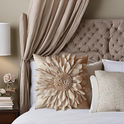 Bella's Giftshop 3D Sunflower Decorative Throw Pillow Covers for Bed Sofa Couch Car, Accent Floral Taffeta Cushion Cover, Handmade Pillow Cases Living Room Decor, 17x17 Inch-Beige/Taupe