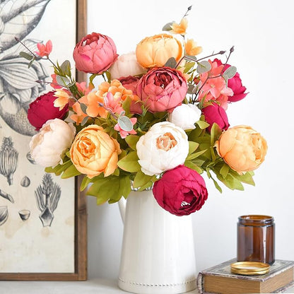FiveSeasonStuff Vintage Artificial Peonies Silk Flowers and Hydrangeas for Wedding Bridal Home Décor – Beautiful Floral Centerpiece Arrangement Decoration with 2 Bouquets (Country Delightful)