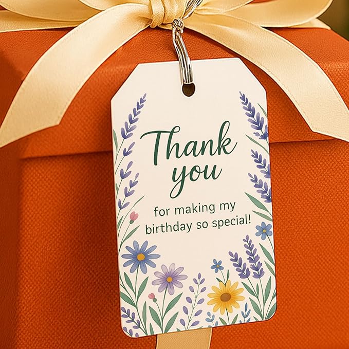 40 PCS Floral Birthday Favor Tags, Birthday Thank You Tag, Thank You for Making My Birthday So Special Tag, Wildflower Girls Birthday Favors Tags, Floral Garden Birthday Party Thank You Tag, 2x3.5"