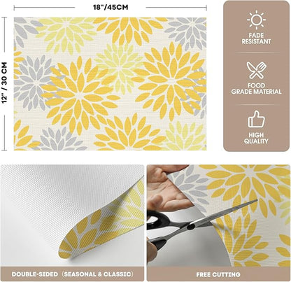 Artoid Mode Floral Plastic Placemats Set of 4, Washable Heat Resistant Non-Slip Plastic PVC Place Mats for Farmhouse Holiday Party Dining Decor