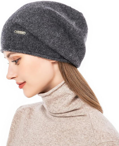 QUEENFUR Knit Slouchy Beanie Hats for Women Cashmere Ski Cap Knitted Wool Soft Warm Winter Hat