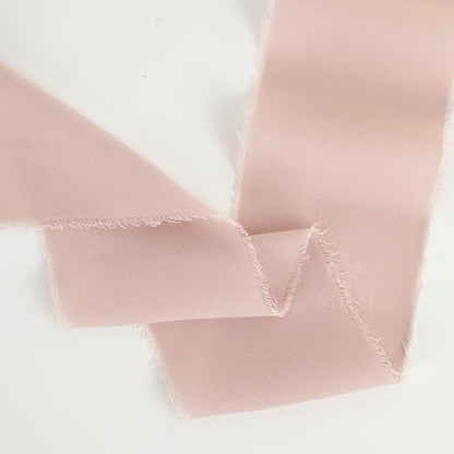 MEEDEE Dusty Rose Chiffon Ribbon 3 Inch Fringe Ribbons Dark Pink Chiffon Silk Frayed Edge Ribbon Wide Chiffon Ribbons for Crafts, Flower Bouquet, Wedding Favors Wrapping (2 Rolls 10 Yards)