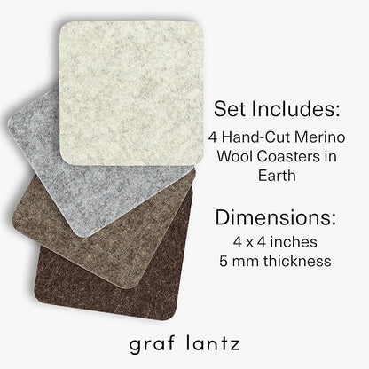 Graf Lantz - Bierfilzl Merino Wool Square Coasters Set of 4 - Earth (4"x4"x5mm) - Absorbs 30% of Weight - Natural German Wool - Heat Resistant, Sustainable, Reusable - Home Decor, Coffee Table Decor