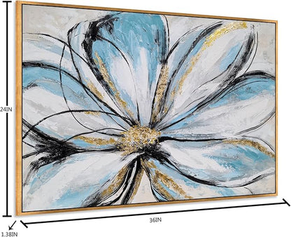 Yihui Arts Flower Canvas Wall Art - Modern Abstract Floral Painting with Gold Foil Accents for Living Room Decor
