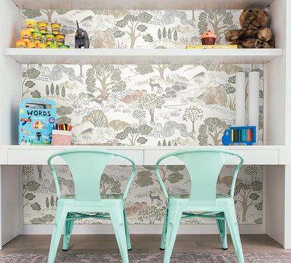 Erfoni 16.9"x118" Boho Peel and Stick Wallpaper Forest Green/Brown/White Contact Paper DIY Self Adhsive Wallpaper Waterproof Removable Peel and Stick Wall Paper for Bedroom Accent Walls Decor