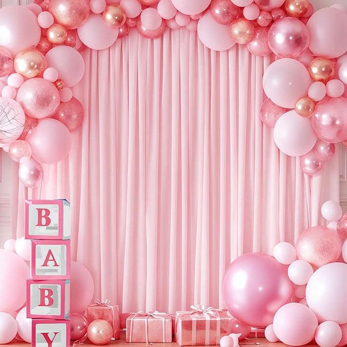 Pink Backdrop Curtains-Wrinkle-Free Polyester Photography Drapes Party Curtain Background for Baby Shower Wedding Decorations- 8 X10FT (Pink)
