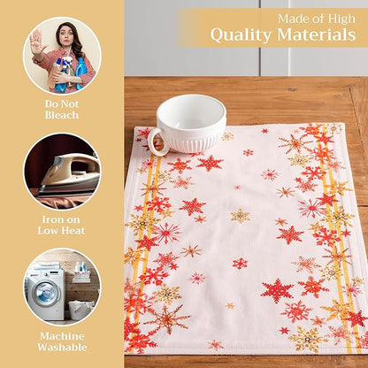 Maison d' Hermine Placemats Set of 4 100% Cotton Washable Cloth Place Mats, Reusable Table Mats for Thanksgiving Christmas Decorations Kitchen Dining Party Wedding Restaurant (Crystal Star, 13" x 19")