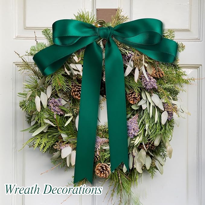 Dark Green Ribbon 1 Inch Christmas Ribbon Emerald Green Satin Ribbons 60 Yards for Gift Wrapping Bows Crafts Christmas Tree Xmas Decorations