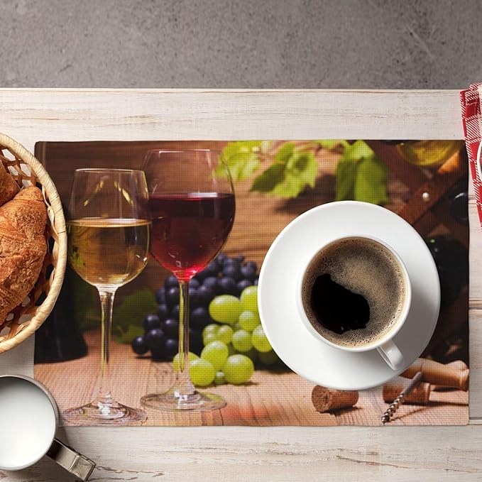 Wine Linen Placemats Set of 6 Red and White Wine Retro Country Placemat Indoor Outdoor Party Home Desktop Kitchen Dining Room Decoration 12x18 Inch