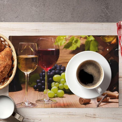 Wine Linen Placemats Set of 6 Red and White Wine Retro Country Placemat Indoor Outdoor Party Home Desktop Kitchen Dining Room Decoration 12x18 Inch