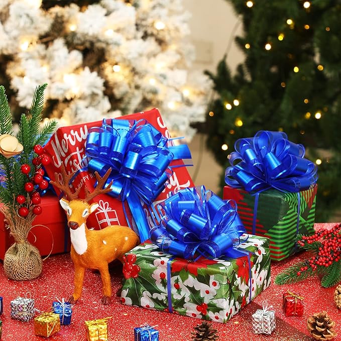 WILLBOND 20 Pieces 6 Inch Pull Bows Gift Wrapping Ribbon Pull Bows for Christmas Wedding Baskets Valentine Multicolor Wrap Accessory for Gift Present Holiday Decor(Blue)