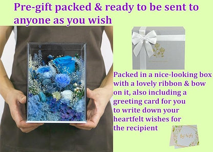 Valley of Rain & Forest Long-Lasting Real Flowers, Handcrafted Preserved Rose Bush For you to Send Love for All Occasions, Floral Arrangement for Indoor Decoration (Blue Rose)