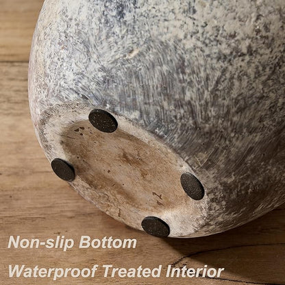Antique Terracotta Vase with Handle, 5.6 Inch Farmhouse Ceramic Vase Boho Decor Decorative Vase, Rustic Vase for Home Decor, Living Room, Table, Wedding - Distressed Design, Gray