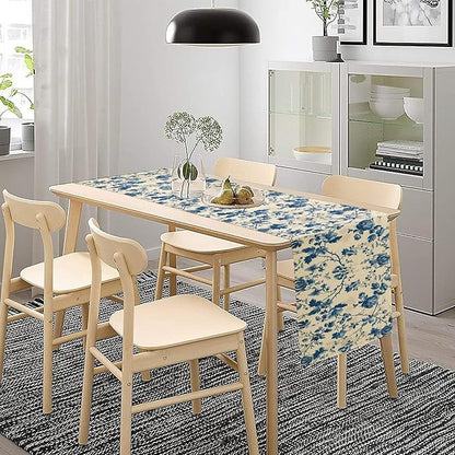 Vintage Floral Table Runner, Retro Blue Flowers Farmhouse Design Table Runner for Kitchen Dining Holiday Party Decor, 13x70 Inch