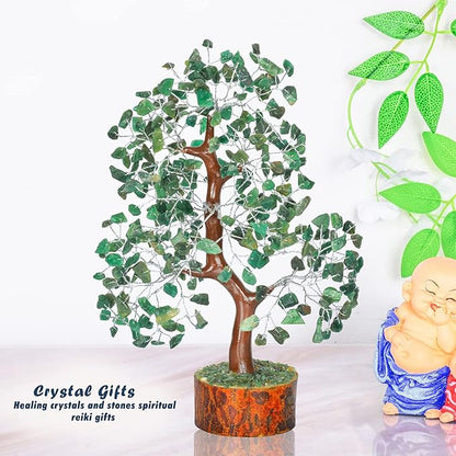 Healing Crystal Money Trees Feng Shui Gift Handmade Reiki Crystals & Stone Home Office Table Décor Good Luck Throat Chakras (Green Aventurine Silver Wire)