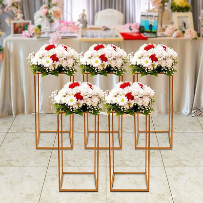 5PC 23.6" Flower Stand for Wedding Metal Cylinder Stands for Party Rectangular Gold Centerpieces Flower Vase Gold Pedestal Columns for Weddings Indoor Outdoor Flower Plant Stand Decoration