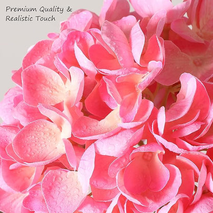 3Pcs Hydrangea Artificial Flowers, 22.44" Real Touch Latex Faux Hydrangea with Long Stems & Leaves for Home Office Decor or Wedding, Party, Centerpieces, Floral Arrangements (Pink)